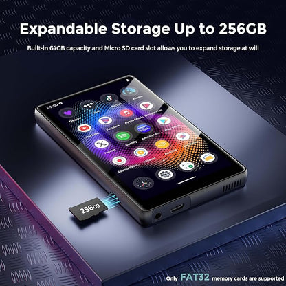 128GB MP3 Player with Bluetooth and WiFi，Music Video Player with Spotify Pandora,Amazon Music, 5" Touch Screen Android MP4 MP3 Player for Kids with Audible, YouTube, Spotify Kids,up to 256GB(Black)