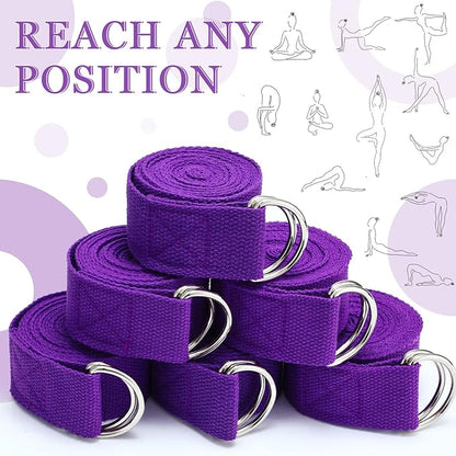 6 Pcs Yoga Strap for Stretching 8 Ft Yoga Exercise Adjustable Straps Bands with Safe Adjustable D Ring Buckle for Pilates Gym Workouts Fitness Improves Sitting Posture