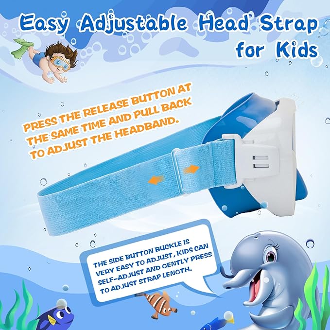 Kids Swim Goggles with Nose Cover, Anti-Leak Swim Mask with Elastic Fabric Strap, UV Protection Swimming Goggles for Kids
