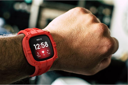 GELISHI Compatible with Fitbit Versa 3 Bands with Bumper,TPU Sport Protective Case Rugged Protector Replacement Strap Accessories for Fitbit Sense/Fitbit Versa 3 Smart Watch