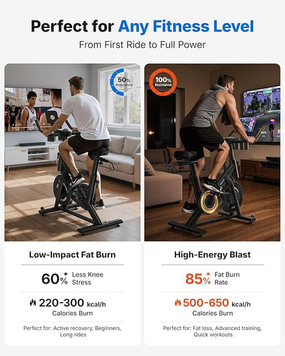 MERACH Exercise Bike, Brake Pad Stationary Bike with Exclusive App, Low Noise Indoor Cycling Bike with 300lbs Weight Capacity, Tablet Mount and Fitness Courses for Weight Loss