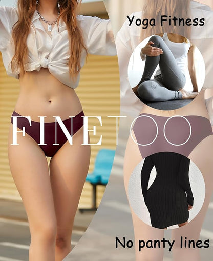 FINETOO 6 Pack Women’s Seamless Hipster Underwear No Show Panties Invisibles Briefs Soft Stretch Bikini Underwears XS-XL