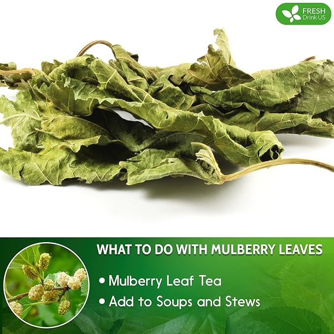 FreshDrinkUS, Permium 8oz Mulberry Leaves, 100% Natural & Pure from Mulberry Leaves, Mulberry Leaf Tea, Mulberry Loose Leaf Herbal Tea, No Additives, No Caffeine, Vegan