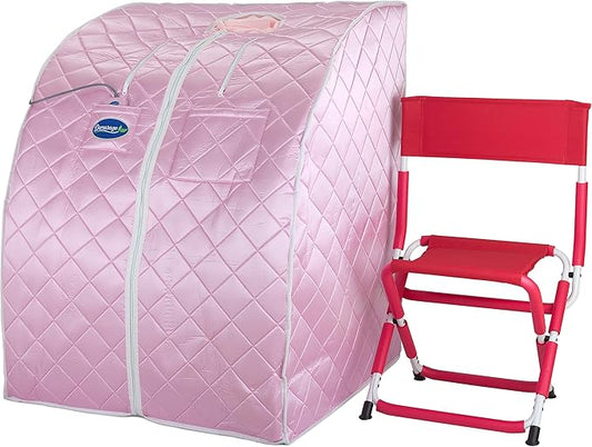 Durasage Personal Ultra Low EMF Portable Infrared Sauna Spa for Home – Detox, Relaxation, 30-Min Timer, Handheld Remote, Heated Footpad, and Chair (Light Pink)