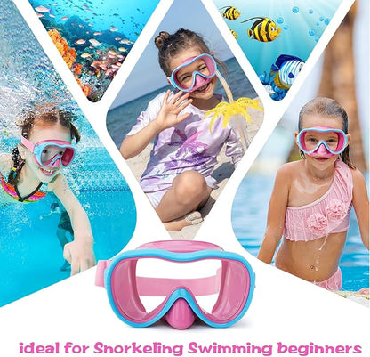 Kids Swim Goggles 180° Snorkel Diving Mask with Nose Cover, Anti-Fog Kids Swimming Goggles with Elastic Fabric Strap for Kids Boys Girls