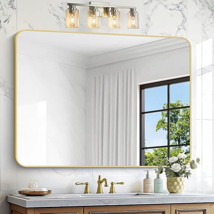 Gold Bathroom Mirror,36x48 inch Wall Mirror for Bathroom Wall Mounted,Round Rectangle Mirror for Bathroom Over Sink,Modern Frame for Home Decor Living Room,Bedroom Entryway,Horizontal/Vertical