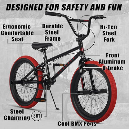 Freestyle BMX Bike, 18 20 Inch Kids Bicycle for 5-13 Years Old Kids and Beginner Level Rider, Multiple Colors