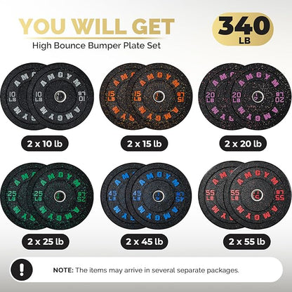 2 Inch Bumper Plates，10-500lbs，Barbell Rubber Olympic Weight Plates Set for Home Gym, Strength Training & Weight Lifting, Multiple Options Colors