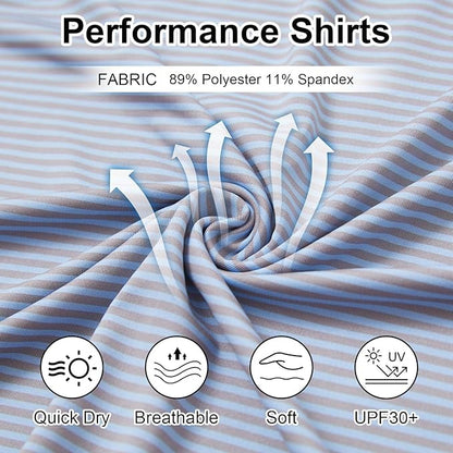 Golf Shirts for Men - Moisture Wicking Short Sleeve Performance Sport Casual Striped Collared Mens Polo Shirt