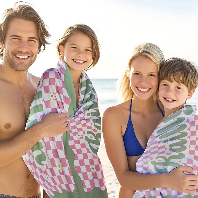 JML Personalized Beach Towel with Name, Custom Flower Beach Towel, Customized Microfiber Pool Towel, Quick Dry & Absorbent Swim Towel for Adult,Anniversary, Birthday, Summer Holiday,Vacation