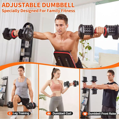 Adjustable Dumbbell Set 25/55/90LBS,10 in 1 Free Weights Dumbbell with Anti-Slip Texture Handle,1 Sec Speed Adjustment Men/Women Gym and Home Strength Training Equipment.