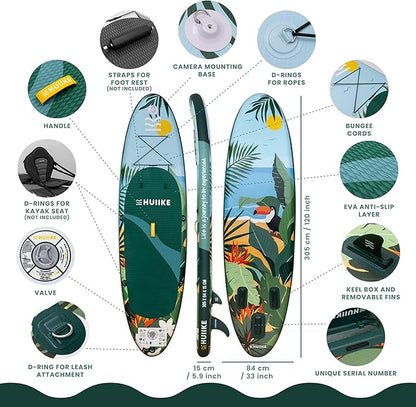 Inflatable Paddle Board for Adults with Accessories Included, Oar, Fins, Pump. Stand Up Paddleboard Great Stability and Resistance. 10’ x 33" x 5.9", Maximum Load 286 lb