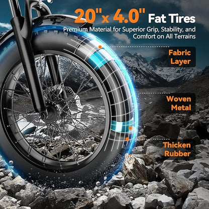 1500W Peak Motor Electric Bike for Adults Up to 80 Miles 30MPH Dirt Ebike 20" x 4 Fat Tire 48V 20Ah Removable Battery Mountain E Bike Commuter Full Suspension Bicycles for Men Women