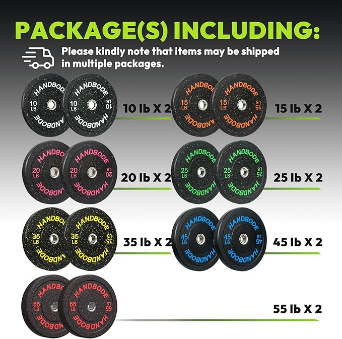 2-Inch Bumper Plates High Bounce, Olympic Weight Plate Set 45/100/160/190/260/300lb, Barbell Weight Plates Set for Home Gym, Colored Weights Rubber Strength Training Plate for Weight Lifting