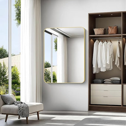 Gold Bathroom Mirror,36x48 inch Wall Mirror for Bathroom Wall Mounted,Round Rectangle Mirror for Bathroom Over Sink,Modern Frame for Home Decor Living Room,Bedroom Entryway,Horizontal/Vertical