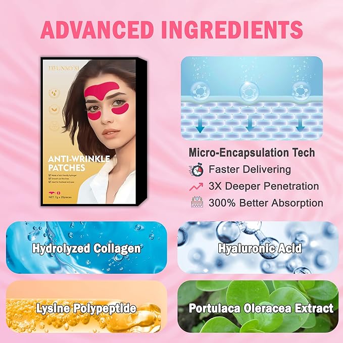 Forehead & Eye Wrinkle Patches - 20 Set Facial Wrinkle Ptaches for Reducing Fine Lines and Wrinkles, Boosts Skin Hydration & Elasticity, for All Skin Type Woman Man - Scarlet