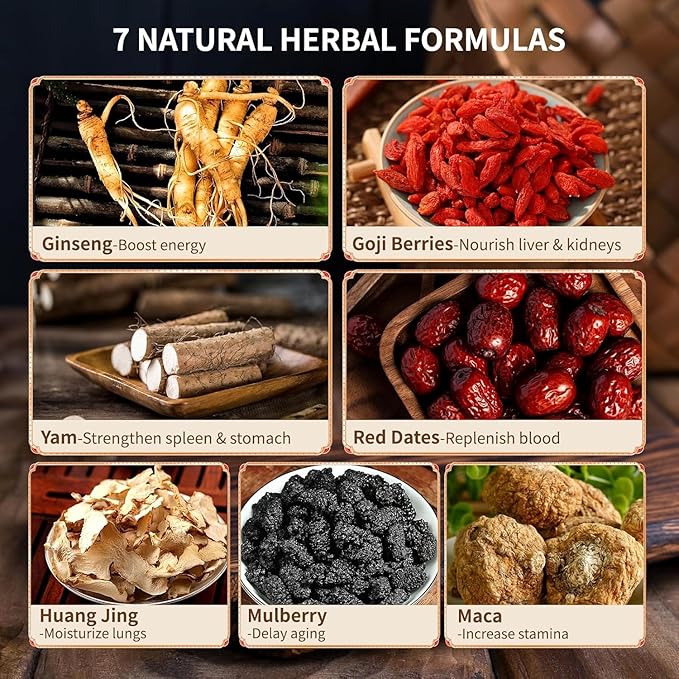 Ginseng Five Treasures Tea Kidney Tea, Traditional Chinese Herbal Tea, Natural Organic Kidney Cleanse Detox Tea for Women & Men, 7 Precious Ingredients Formula(1 Pack/25 Bags)