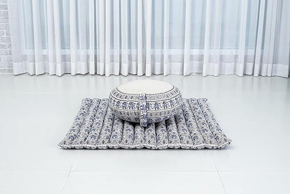 Leewadee Meditation Cushion Set – 1 Round Zafu Meditation Pillow and 1 Square Roll-Up Zabuton Meditation Mat, Pillows Bundle Filled with Kapok