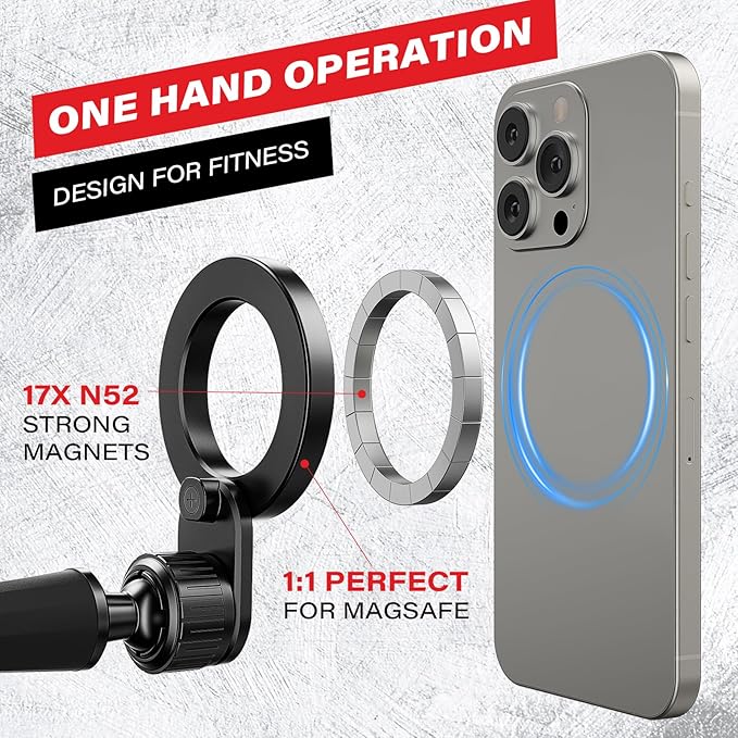 Flexible Gym Phone Holder for Peloton Treadmill Spin Bike - Gooseneck Magnetic Phone Mount for iPhone MagSafe Samsung, Wrap Around Phone Stand for Stroller/Desk/Shopping/Women Men Gym Gifts