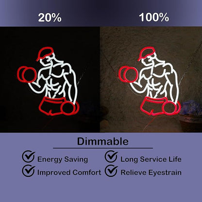 Home Gym Neon Sign Man lifting Dumbbell Build Muscle Led Light Up Sign Dimmable Gym Lighting for Home Gym Decor Men Cave Gifts 12.5"×12.8"