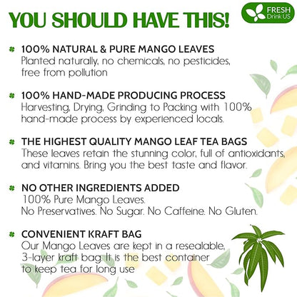 FreshDrinkUS, Premium 140+ Mango Whole Leaves Dried, 100% Natural & Pure from Dried Mango Leaves, Mango Leaf Tea, No Additives, No Caffeine, Vegan