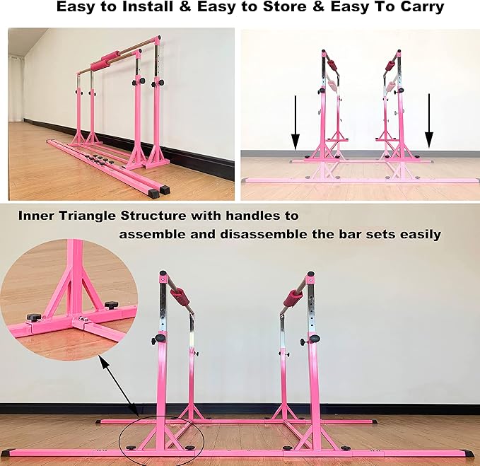 Gymnastics Double Horizontal Bars 3Play Parallel Bars Uneven Bars Gymnastics Training Kip Bar with 304 Stainless Steel Regulating Arms & Fiberglass Rail for Indoor Outdoor Home Club Use