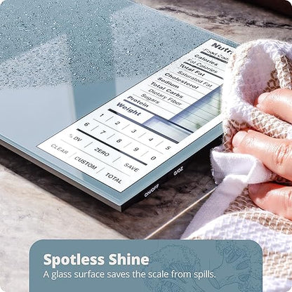 Greater Goods Nutrition Scale with Food Grade Glass, Perfect for Calorie Counting, Meal Prep, and Weight Loss (Stone Blue)