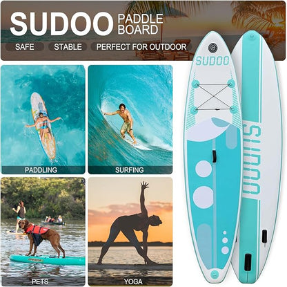 Inflatable Stand Up Paddle Board 10‘x30‘‘- Ultra-Light SUP with Backpack, Pump, Paddle, Coil Leash, 3 Fins, Repair Kit, Stable Design, Non-Slip EVA Deck for Adults & Youth