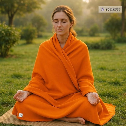 Yogikuti Iyengar Cotton Yoga Blanket Set of One – Thick Handwoven Yoga Blankets for Restorative Yoga, Meditation & Pranayama – Premium Cotton Yoga Blanket for Support & Comfort in Pranayama (Orange)