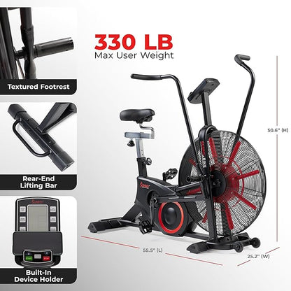 Sunny Health & Fitness Premium Smart Cross-Training Fan Bike, Air Resistance Cardio Machine w/330lb Capacity for Intensive Home Workout, Customizable Monitor w/Free SunnyFit App Connection-SF-B223018
