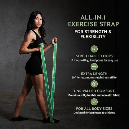 Stretching Strap: HEAVY Resistance Band, Stretch Strap with Loops for Yoga, Pilates, Dance, Physical Therapy, Gymnastics, Yoga Strap for Stretching, Workout, Flexibility