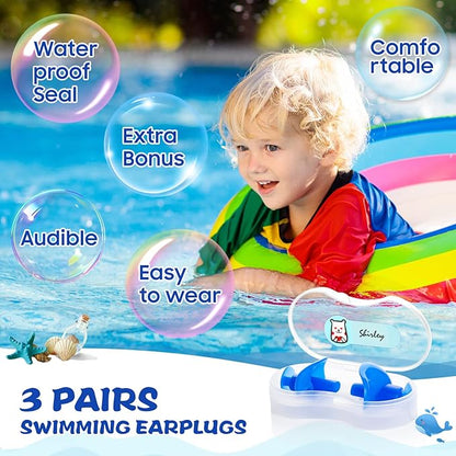 Hearprotek Swimming Ear Plugs, 3 Pairs Soft Waterproof Reusable Earplugs for Swimming Showering Bathing and Other Water Sports Suitable for 6+ Kids(Blue/Orange/Purple)