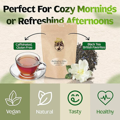English Tea Store Buckingham Palace Garden Party Tea - 4oz | Loose Leaf Black Tea with Earl Grey and Jasmine Notes | British Royal-Inspired Afternoon Blend | Medium Body Floral Flavor