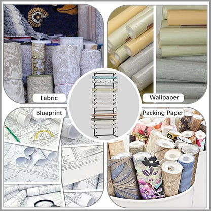 GIOTORENT Wall Mount Blueprint Storage Rack,15-Tier Heavy Duty Blueprint Holder for Construction Plan, Posters,Vinyl Rolls, Art Prints, Max 30lb/Arm, Easy Mount for Home, Office(Matte Black)