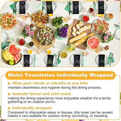 Moist Cotton Towel Bulk Moist Towelettes Individually Wrapped 8.7" x 8.7",White Towel Services,Refreshment Pre Moistened Towels Lavender, Lemon and Mint for Sport Party Spa （pack of 60)