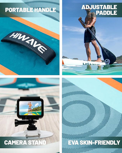 Inflatable Paddle Board 11 '* 34 "* 6" Extra Wide Sup Board, 420lb Capacity Paddle Board for Adults, Suitable for Sea and Lakes, 2+1Family Board