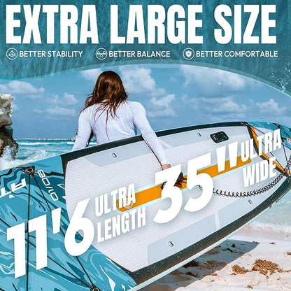 11'6"x35" Inflatable Paddle Board, 450lbs Extra Wide Stand Up Paddleboard for Adults with Premium SUP Accessories Kit & Backpack, Blow Up Kayak Non-Slip Stable Deck Boat for Yoga Fishing Surf