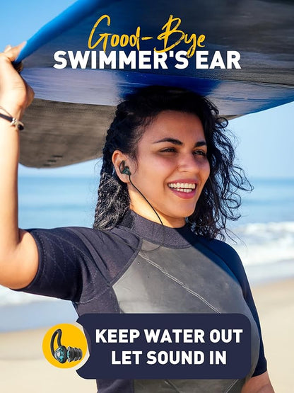Ear Plugs for Swimming Surfing with String, Block Out Water Let Sound in, Reusable Comfy Custom-fit Swimmer Earplugs for Snorkeling, Shower, Pool, Swim, Bath, Kayaking, Other Water Activities