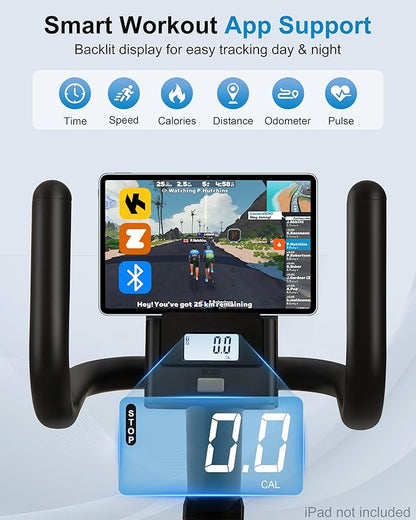 ECHANFIT Recumbent Exercise Bike for Home - 380LBS Weight Capacity, Exercise Bike with Smart Workout APP, 16-Level Magnetic Resistance, Backlit Display, Comfortable Seat