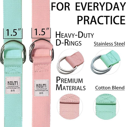 Yoga Exercise Adjustable Straps 8FT with Durable D-Ring for Pilates & Gym Workouts | Hold Poses, Stretch, Improve Flexibility & Maintain Balance