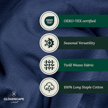 Herringbone Cotton Twin Blanket for Couch, Bed,Sofa, Home Decor, Soft, Lightweight, All-Season Bed Blanket, 68 x92, Ensign Blue