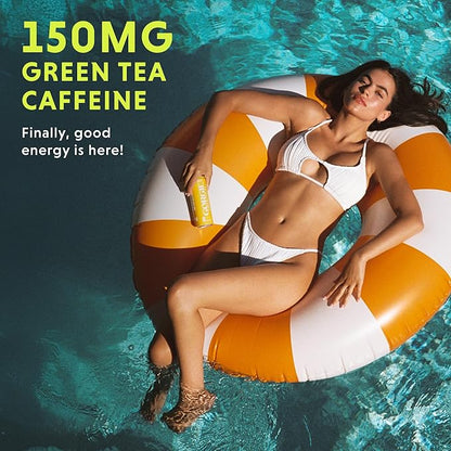 GORGIE Sugar Free Natural Energy Drinks, Sparkling Mango Tango (12 Pack) - Healthy Energy Drinks - Natural Coffee Replacement with Green Tea Caffeine and Biotin - 150mg Caffeine, Vegan, & Low Calorie