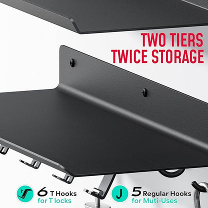 2-Tier Floating Shelf Compatible with Tonal Accessories, Home Gym Storage Shelf, Gym Rack Wall Mount Organizer, Workout Metal Holder, T-Bracket Lock Adapters Hanger, US Patent Holding
