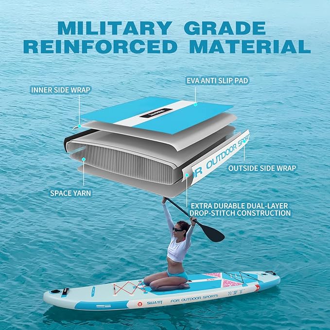 Inflatable Stand Up Paddle Board – Durable SUP for Adults & Youth,33" Wide Blow Up Paddle Board with Paddle, Pump, Backpack,Leash – All Around Stable for All Skill Levels, Carries up to 450 lbs