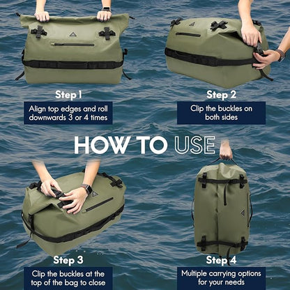 Haimont Large Waterproof Duffel Backpack Roll-Top Heavy Duty Dry Duffle Bag for Boating, Travel, Motorcycle, Kayaking, Camping, 60L