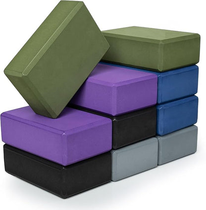 Sunshine Yoga 3" Yoga Block, 10 Pack Bulk EVA Foam Yoga Blocks, Firm and Supportive Yoga Brick, Balance Foam for Stretching, Pilates, and Workout, 3" x 6" x 9"