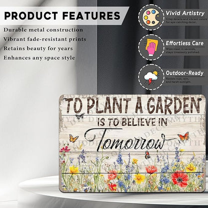 Gardening Vintage Metal Sign Plaque To Plant A Garden is To Believe Tomorrow Sign for Home Greenhouse Living Room Bedroom Outdoor Decor 12 * 8inch