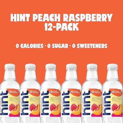 Hint Fruit-Infused Bottled Water, Peach Raspberry - Sugar Free Flavored Water with Zero Calories, Naturally Flavored, and No Artificial Sweeteners - 16 Fl Oz (Pack of 12)