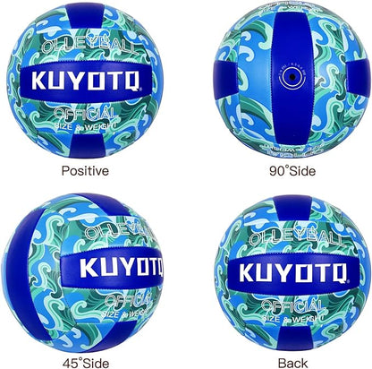 KUYOTQ Official Size 5 in&Outdoor Beach Volleyball,3MM Thickened Surface Soft Leather Youth Womens Mens Volleyball for Game Gym Training(Deflated) (Blue-Wave)