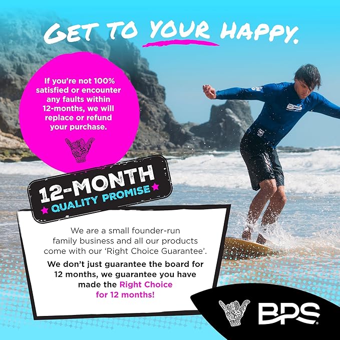 BPS New Zealand ‘Gator Black’ Fiberglass Skimboard with Padded Carry Bag Made from Recycled Plastics Performance Skimboard with Custom Traction Pads for Kids Adults Choose from 3 Sizes